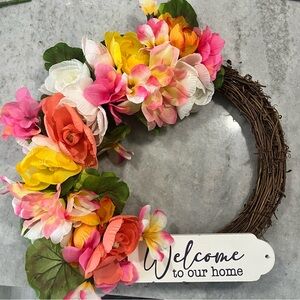 Floral Welcome Wreath with Multicolor Blooms
